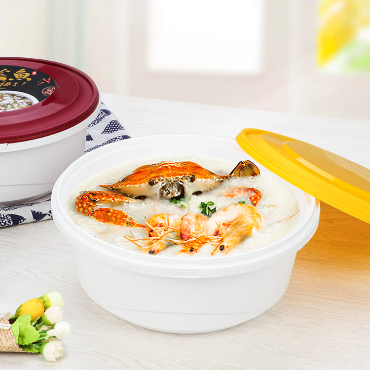 Large volume plastic food containers tamper evident round shape plastic bowl with lid