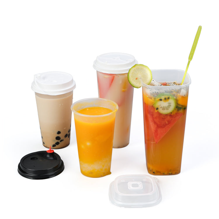 OEM transparent milk tea juice disposable milkshake cup Cold drinking cups with flat lids