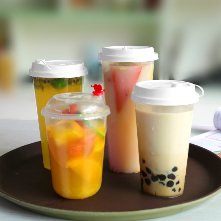 OEM transparent milk tea juice disposable milkshake cup Cold drinking cups with flat lids