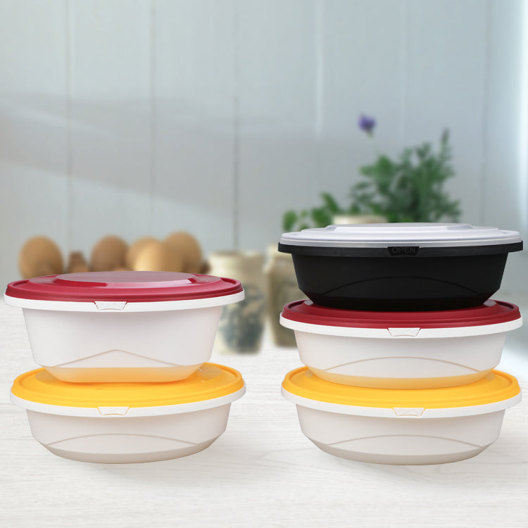 Large volume plastic food containers tamper evident round shape plastic bowl with lid