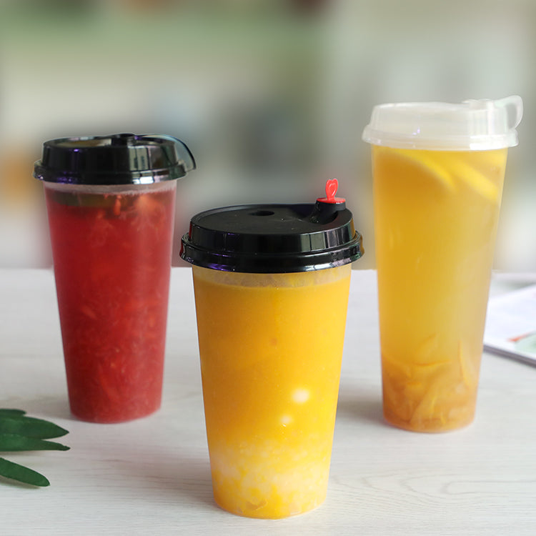 OEM transparent milk tea juice disposable milkshake cup Cold drinking cups with flat lids