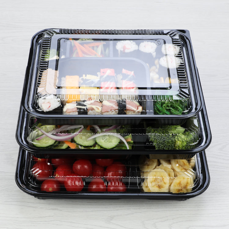 export thickness black plastic 5 compartment lunch container/takeaway bento box/takeout lunch box to America market