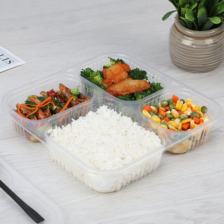 takeaway microwavable plastic disposable 4 compartment bento food storage lunch boxes