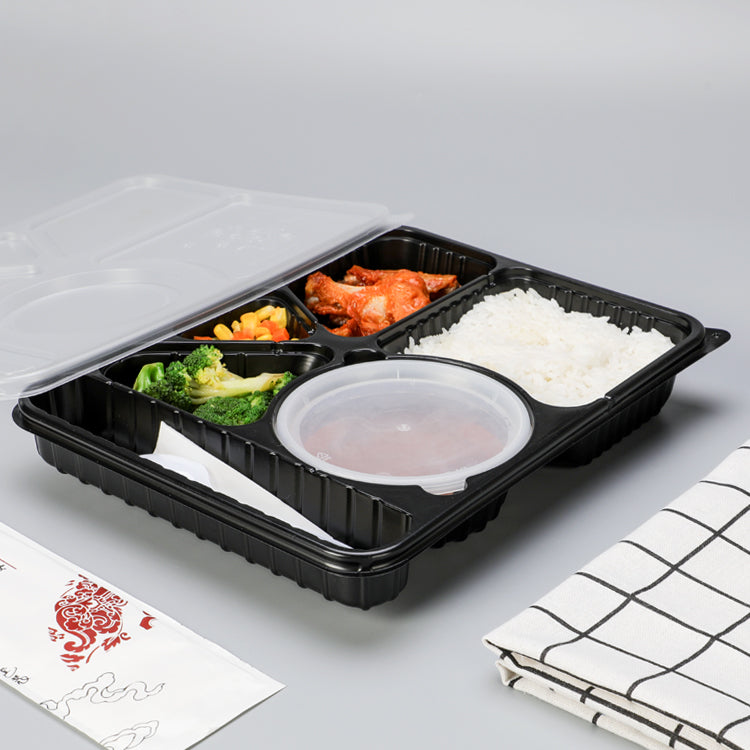 Microwavable bento box with 6 compartments disposable plastic lunch box for taking out