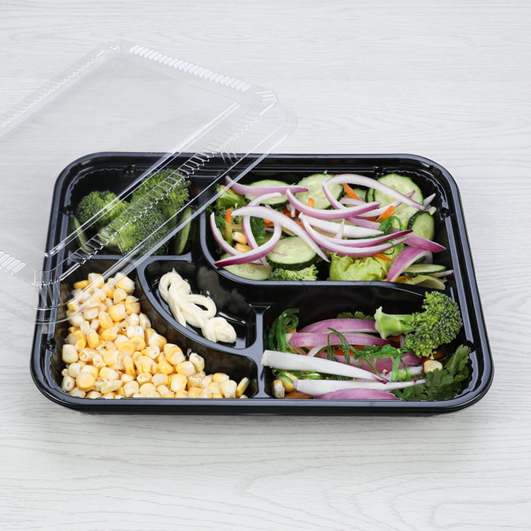 export thickness black plastic 5 compartment lunch container/takeaway bento box/takeout lunch box to America market