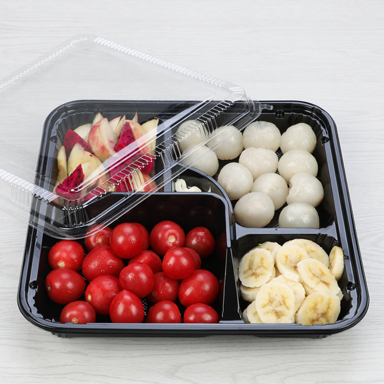 export thickness black plastic 5 compartment lunch container/takeaway bento box/takeout lunch box to America market