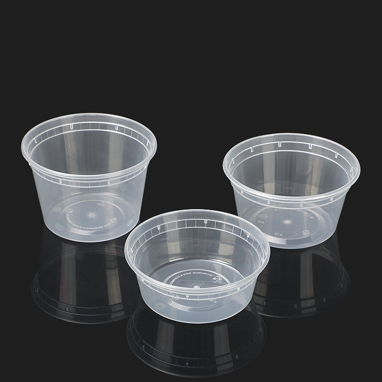 Restaurant round plastic food storage container packing sauce cup bowl with lids leak-proof disposable food container box