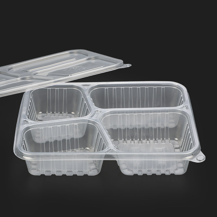 Microwave safe disposable 4 compartment lunch meal prep takeaway container tray pp plastic student bento box with leakproof lid