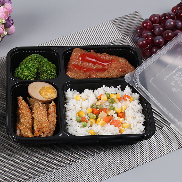 M458 plastic disposable 4 compartment microwave food container