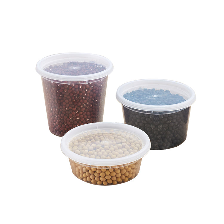 Restaurant round plastic food storage container packing sauce cup bowl with lids leak-proof disposable food container box