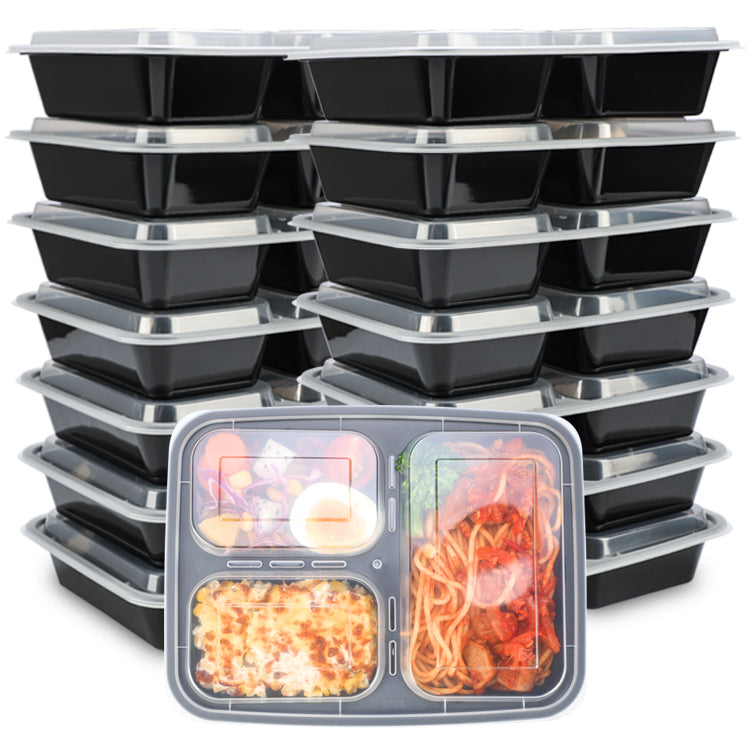 Eco 3 compartment plastic food containers with lid takeaway microwave meal prep containers packing bento lunch box