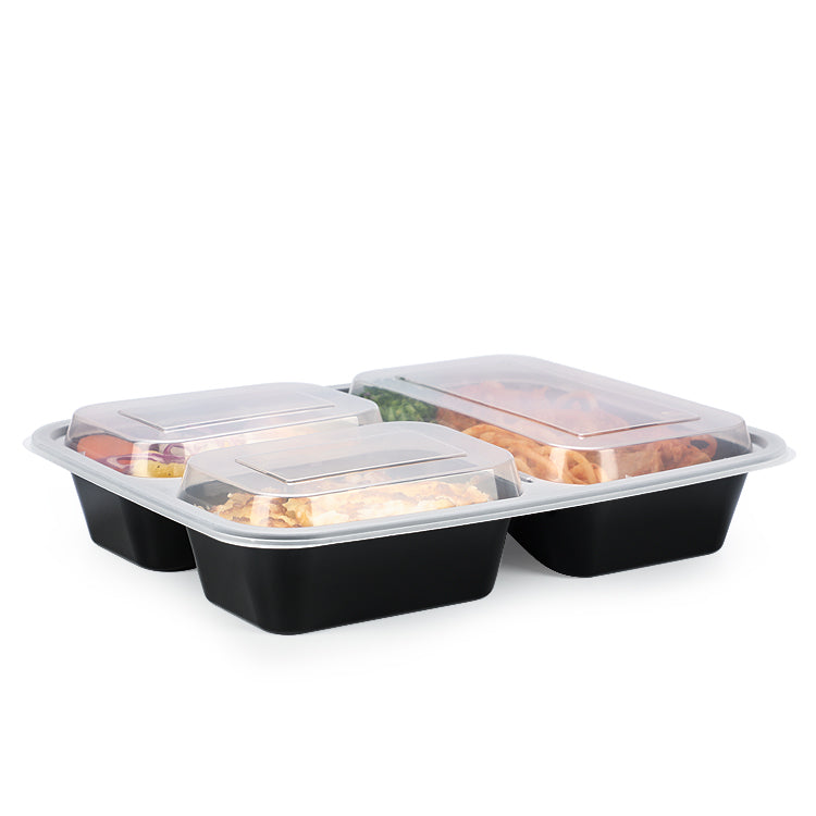 Eco 3 compartment plastic food containers with lid takeaway microwave meal prep containers packing bento lunch box