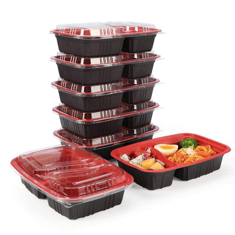 rectangular disposable plastic food container 2 compartment