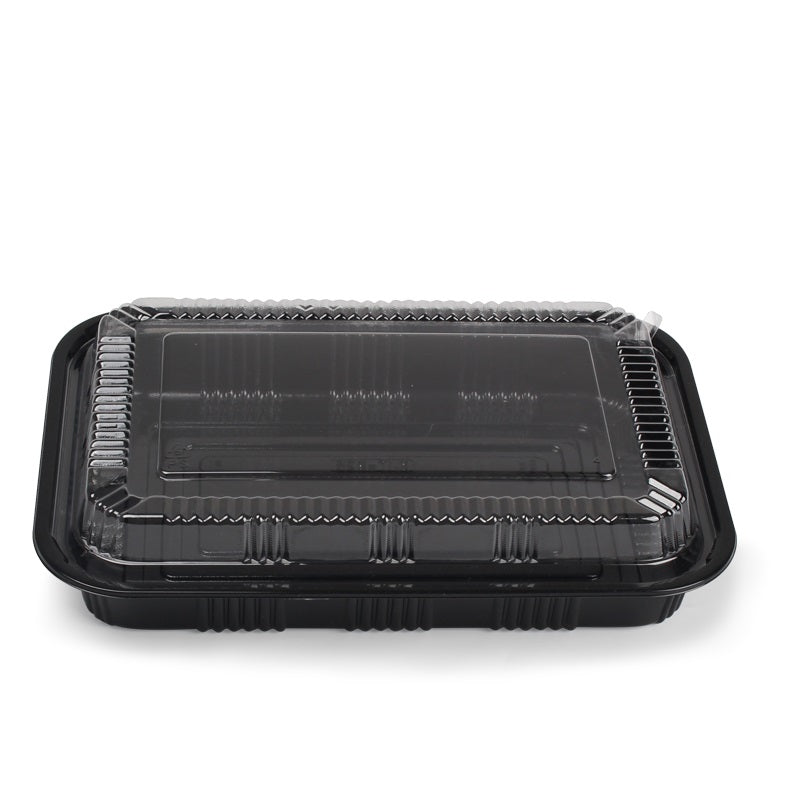 Eco friendly black plastic rectangle food container / disposable sushi box plastic storage box