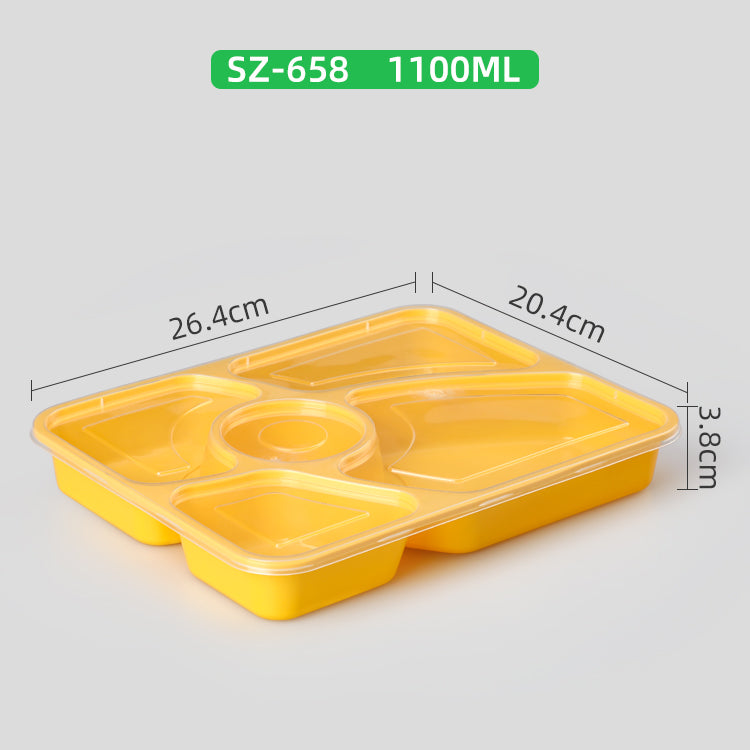 new design 5 compartment disposable plastic food container with lid