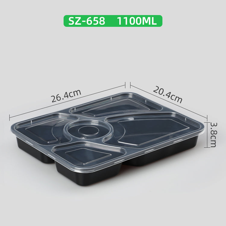 new design 5 compartment disposable plastic food container with lid