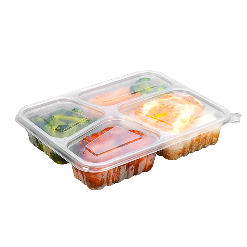 Microwave safe disposable 4 compartment lunch meal prep takeaway container tray pp plastic student bento box with leakproof lid